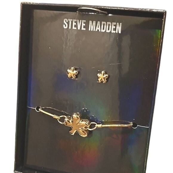 Steve Madden Flower Design Stud Earring & Adjustable Bracelet Set - Picture 7 of 7